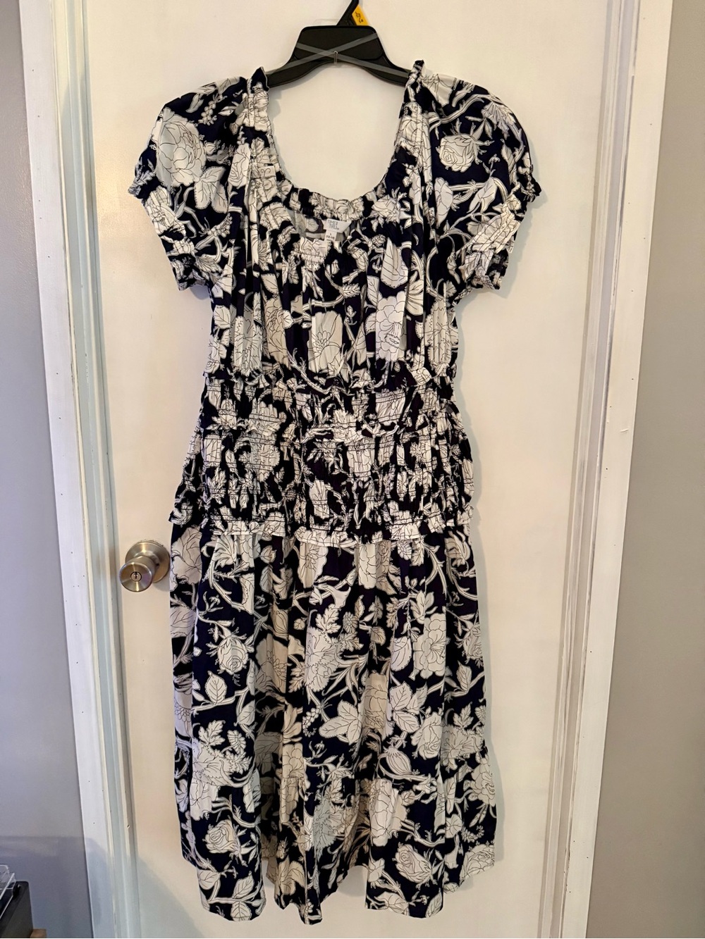 Time and Tru Navy and White Floral Smocked Midi Dress